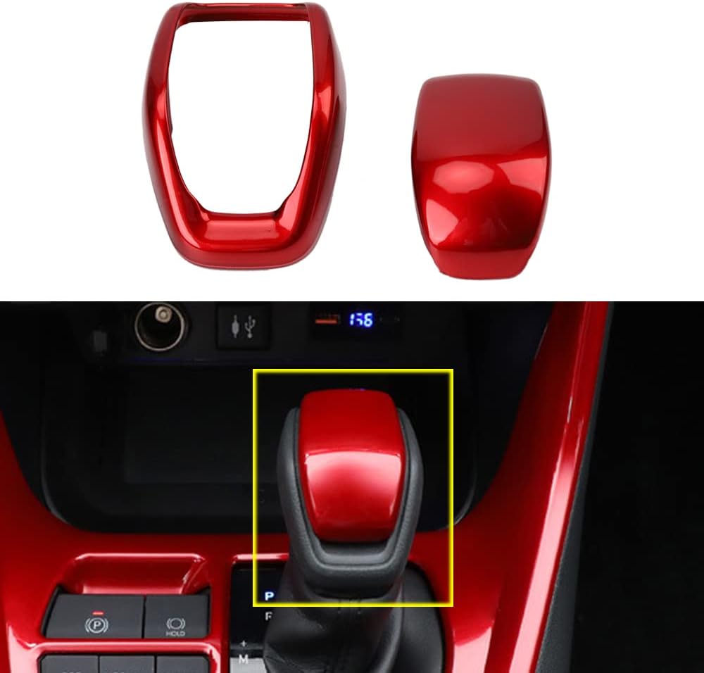 XITER 2pcs Red ABS Car Interior Auto Gear Shift Knob Frame Cap Cover Trim Car Protect Accessories Case for Toyota 2019 2020 2021 2022 2023 2024 2025 RAV4 Automatic Transmission