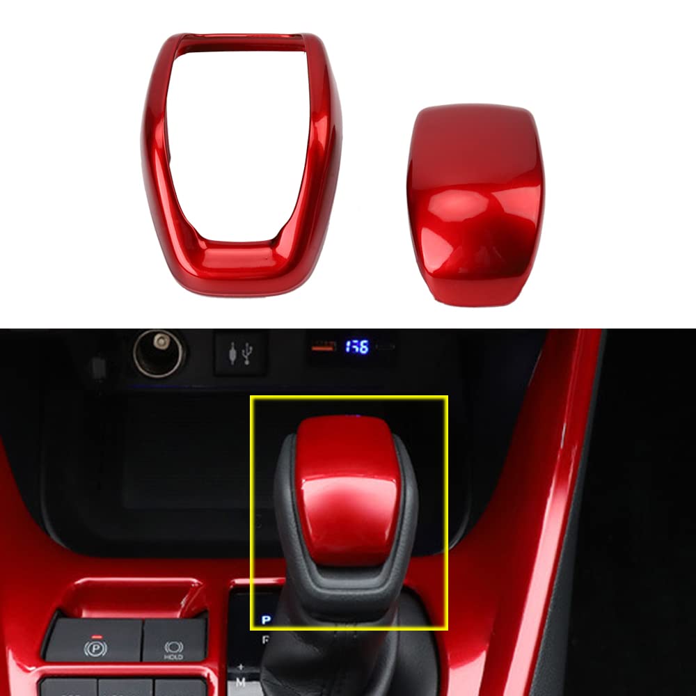 XITER 2pcs Red ABS Car Interior Auto Gear Shift Knob Frame Cap Cover Trim Car Protect Accessories Case for Toyota 2019 2020 2021 2022 2023 2024 2025 RAV4 Automatic Transmission
