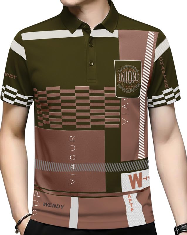 Image of AUSK Men Printed Polo Neck Cotton Blend T-Shirt (Regular Fit, Half Sleeve) || Tshirts for Mens
