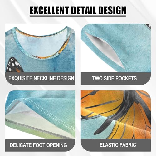 Short Sleeve Pajamas Sets Summer Cotton Sleepwear Monarch Butterfly4