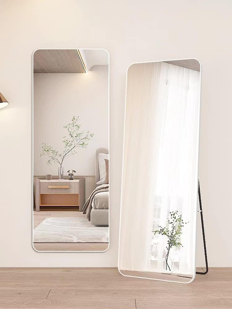 Mirror Full Length 16.7" x 60" Arched Aluminum alloy Large Standing Dressing Mirror Hanging Leaning Against Wall Mounted Mirror with Stand for Bedroom Locker Room Living Room (60"X16.6", White)