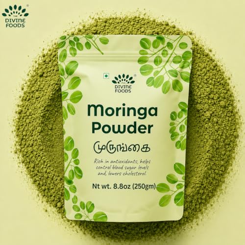 Image of The Divine Foods Moringa Powder | High in Nutrition | Rich in Anti-Oxidants | Controls Blood Sugar levels | Ready-to-Mix | Added Native Indian Herbs | (250 Gm)