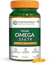 Pure Nutrition Vegan Omega 3-5-6-7-9 | 30 Veg Softgels | Blend of Seabuckthorn, Flaxseed, Pomegranate, Borage & Olive Oils | Supports Heart, Nerve, Kidney Health | Improves Lipid Profile & Lowers Cholesterol