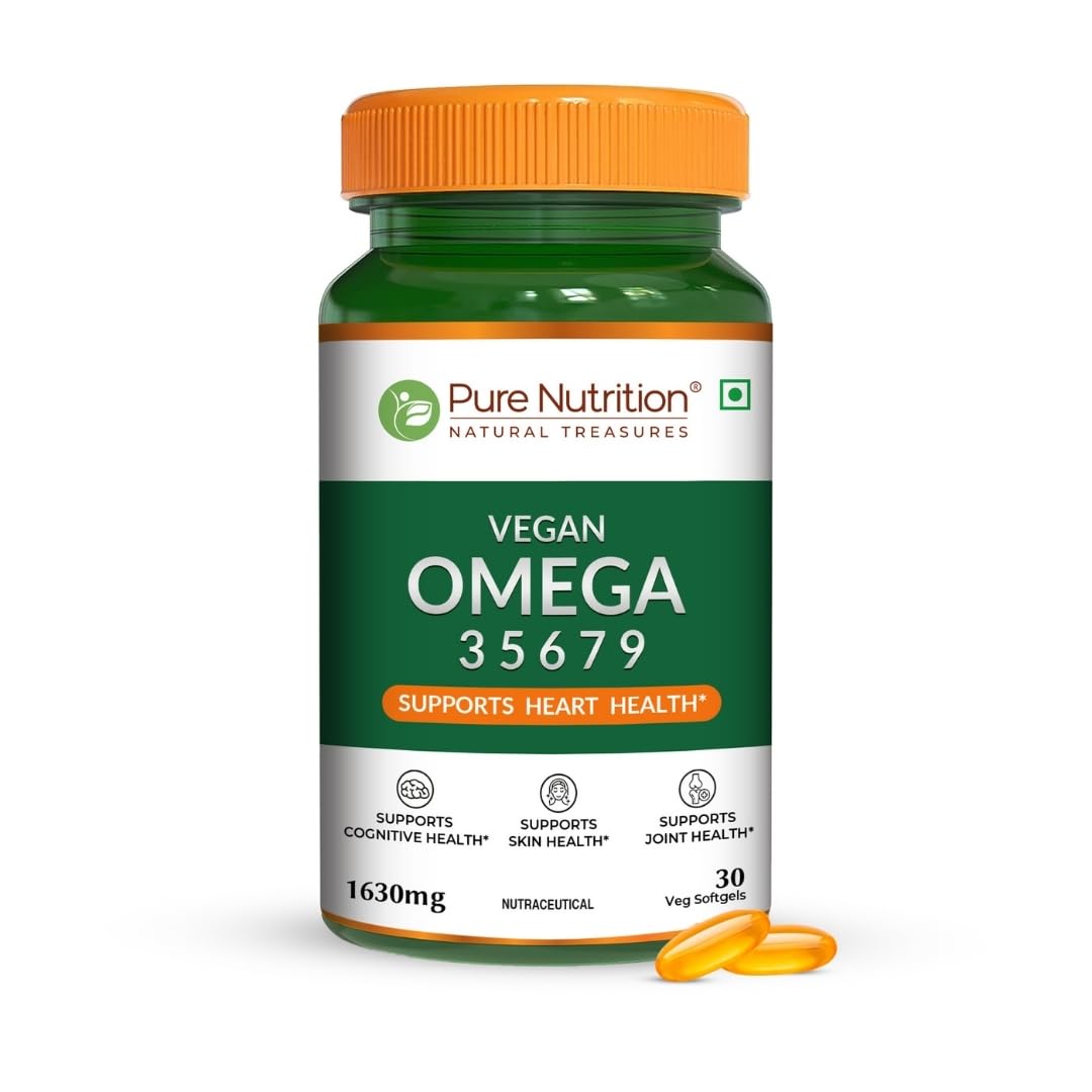 Pure Nutrition Vegan Omega 3 5 6 7 9 (30 Softgels) | Plant Based Veg Omega 3 Supplement with Blend of Seabuckthorn, Flaxseed, Pomegranate, Borage & Olive Oils | Supports Heart, Skin & Joint Health Pure Nutrition Vegan Omega 3 5 6 7 9 (30 Softgels) | Plant Based Veg Omega 3 Supplement with Blend of Seabuckthorn, Flaxseed, Pomegranate, Borage & Olive Oils | Supports Heart, Skin & Joint Health