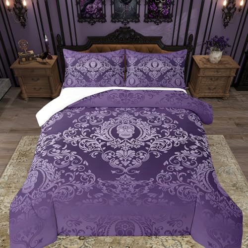 Housse de couette floral damassé style oriental et gothique violette
