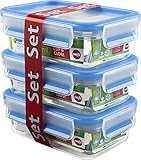 Integrierte Mengenskala Emsa Clip & Close Frischhaltedosen, transparent/blau, 3er Pack (3 x 0,55L)