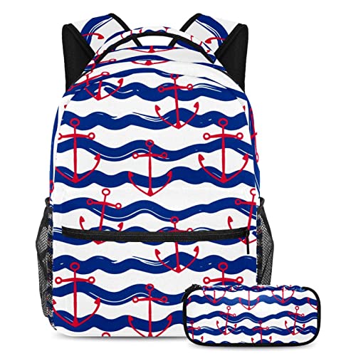 Sac à dos de voyage scolaire motif vagues grand volume
