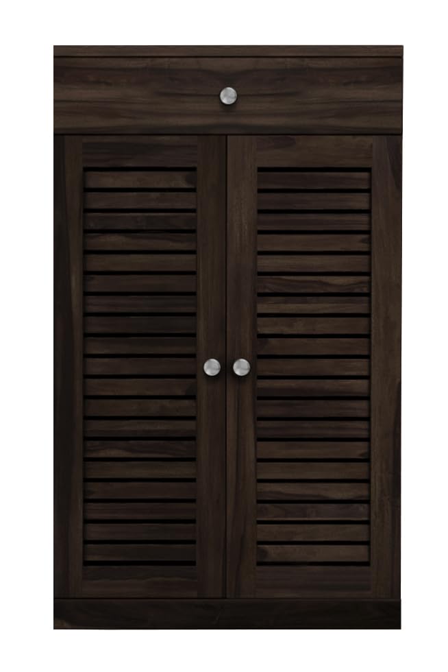 Image of The Attic Evora Shoerack, Shoe Storage Cabinet for Home, Shoe Rack with Seat & Door, Shoe Organizer, Shoe Rack for Home, Walnut Matte Finish