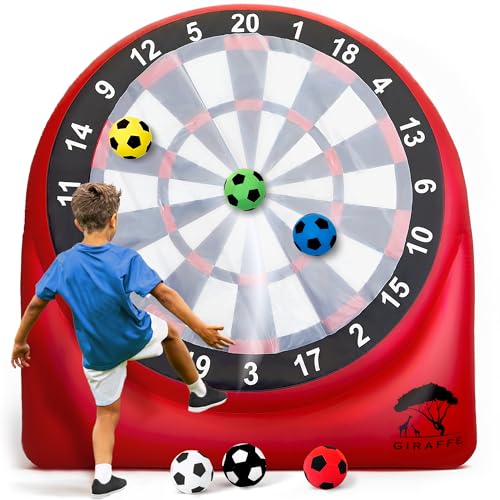 GIRAFFE Giant Inflatable Dartboard Yard Game Set, Big Blow Up Kick Giant Dart Board with Air Pump, Target Game, 6 Jumbo Lawn Games for Kids, Inflatable Games Outdoor, Family Activities, Carnival Party