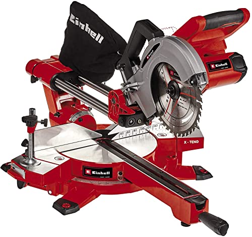 Einhell Scie à onglet radiale sans fil TE-SM 36/210 Li-Solo Power X-Change (lithium-ion, système de glissière, laser de visée indiquant la ligne de coupe, sans batterie ni chargeur)