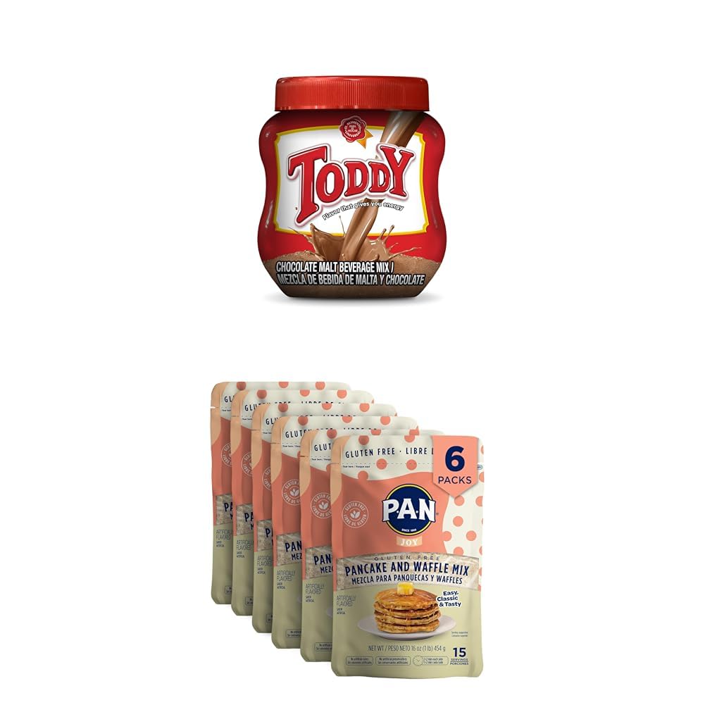 Toddy Chocolate Powder Drink Mix & P.A.N Gluten Free Pancake and Waffle Mix 1 lb. (6 Pack) - Complete Breakfast Bundle