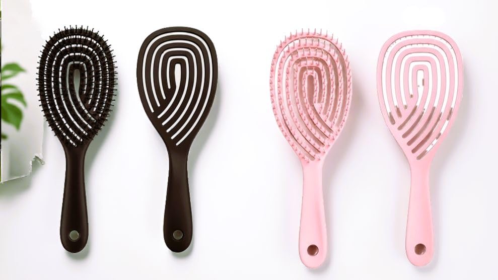 Premium 3D Hollow Hair Brush for Women & Men | Detangling & Styling Brush for Wet & Dry Hair | Anti Hair Fall, Frizz Control & Scalp Massage | Curly, Wavy & Straight Hair Grooming Comb (PINK & BLACK)-picture-27