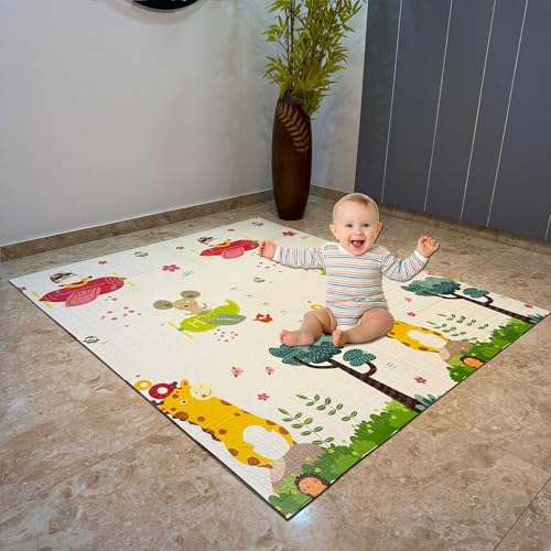 Image of Premium Reversible Baby Play Mat | Extra Large Soft Foam Crawling Mat for Babies & Toddlers | Non-Slip, Waterproof, Easy to Clean | Multicolor Foldable Learning Play Mat for Indoor & Outdoor (6.5 X 5 ft, 0.8 cm Thickness) Aeroplane-Alphabet