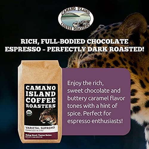 Camano Island Coffee Roasters Varietal Supremo Espresso Blend, Whole Bean 12Oz, Fresh Dark Roast, Usda Organic, Fairly Traded, Shade Grown Arabica, Chocolate, Caramel, Hint Of Spice Flavor Profile #TOP1