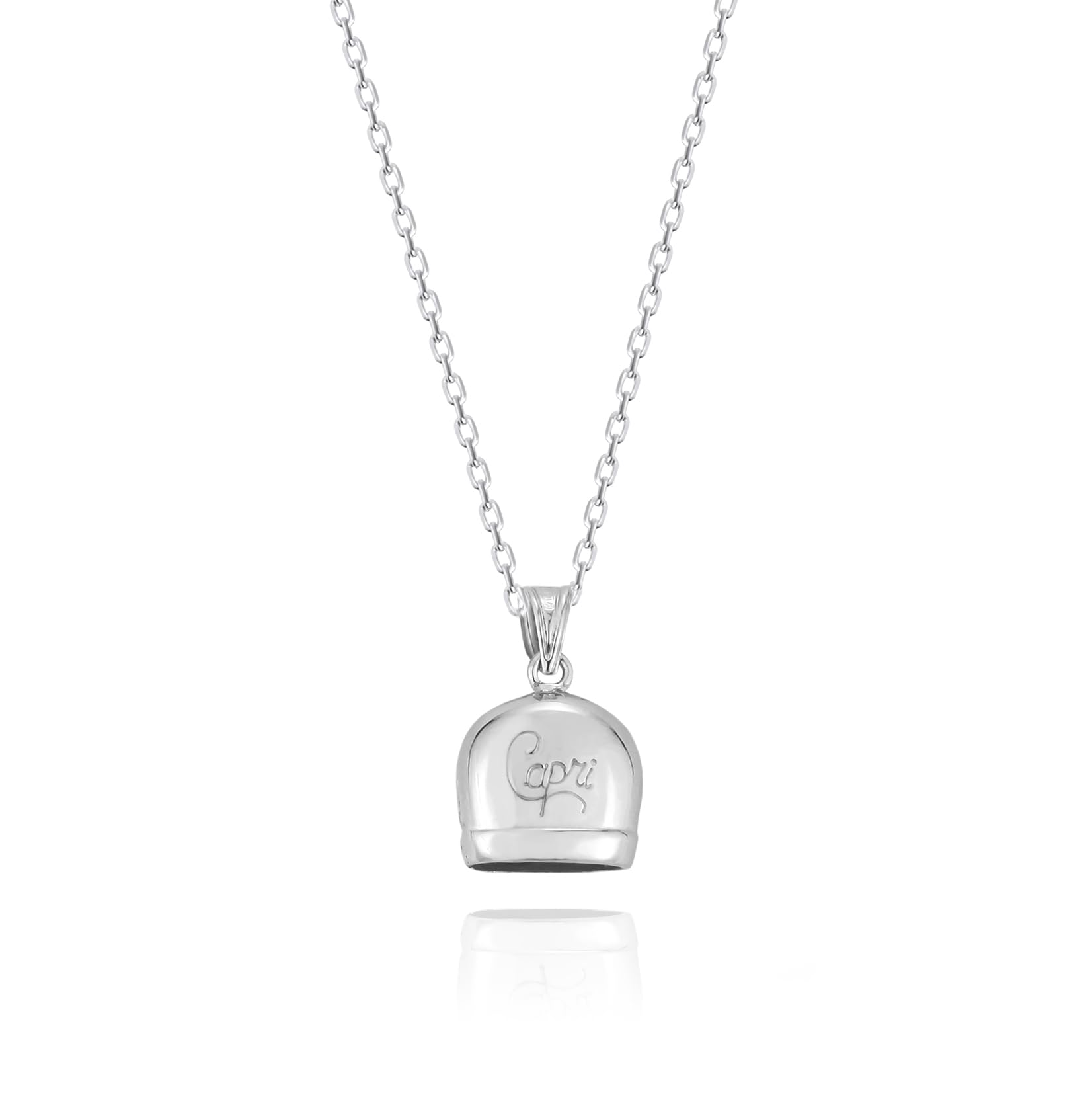 Gioielli Campanella Capri originale ciondolo Campanella di Capri Portafortuna in VERO argento 925 rodiato oro bianco con leggenda della Campanella di Capri regalo donna mamma