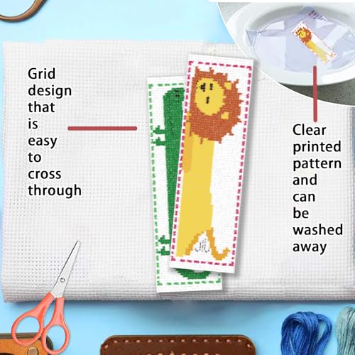 Image of FREEBLOSS 6 Set Cross Stitch Bookmark Kits Stamped Cross Stitch Kit 11CT Embroidery Kit with Instructions for Adults Beginners Creative Animals Pattern, 20x6cm /8x2.4inch