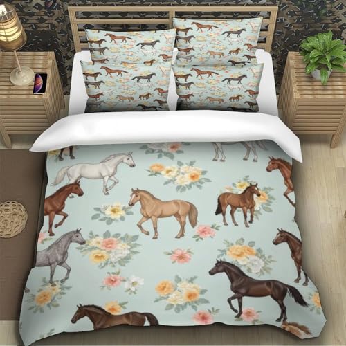 Parure housse de couette microfibre lavable machine grand lit imprimé cheval 3D