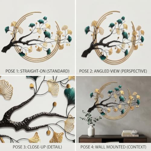 Image of SMILES GIFT Luxury Imported Wall Hanging | Handcrafted Metal Ginkgo Tree Wall Decoration | Home Decor for Living Room & Office