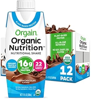 Orgain Organic Vegan Plant Based Nutritional Shake, Smooth Chocolate - Meal Replacement, 16g Protein, 22 Vitamins & Minerals, Dairy Free, Gluten Free, Packaging May Vary, 11 Fl Oz (Pack of 12)