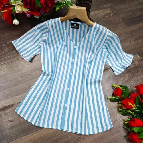 Image of OM SAI LATEST CREATION Women's Crepe Knit Blouse Ballon Butter Fly Sleeve Lace Tops Casual Loose Top