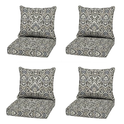 Image of Arden Outdoor Deep Seat Cushion Set, 4-Pack, 22x24, Black Damask | Sofa, Couch, Conversation Set, Weather-Proof, Rain-Proof, Fade Resistant for Chair, Mold and Mildew Resistant
