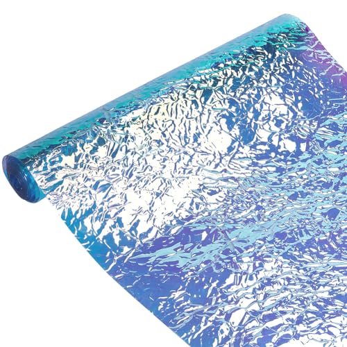 GORGECRAFT 134x30cm Laser PVC Leather Fabric Glitter Light Sea Green Pleated Sheets Metallic Faux Leather Crafting Sparkle Leather Decoration for DIY Handmade Clothing Crafts Apparel Party Photo Album