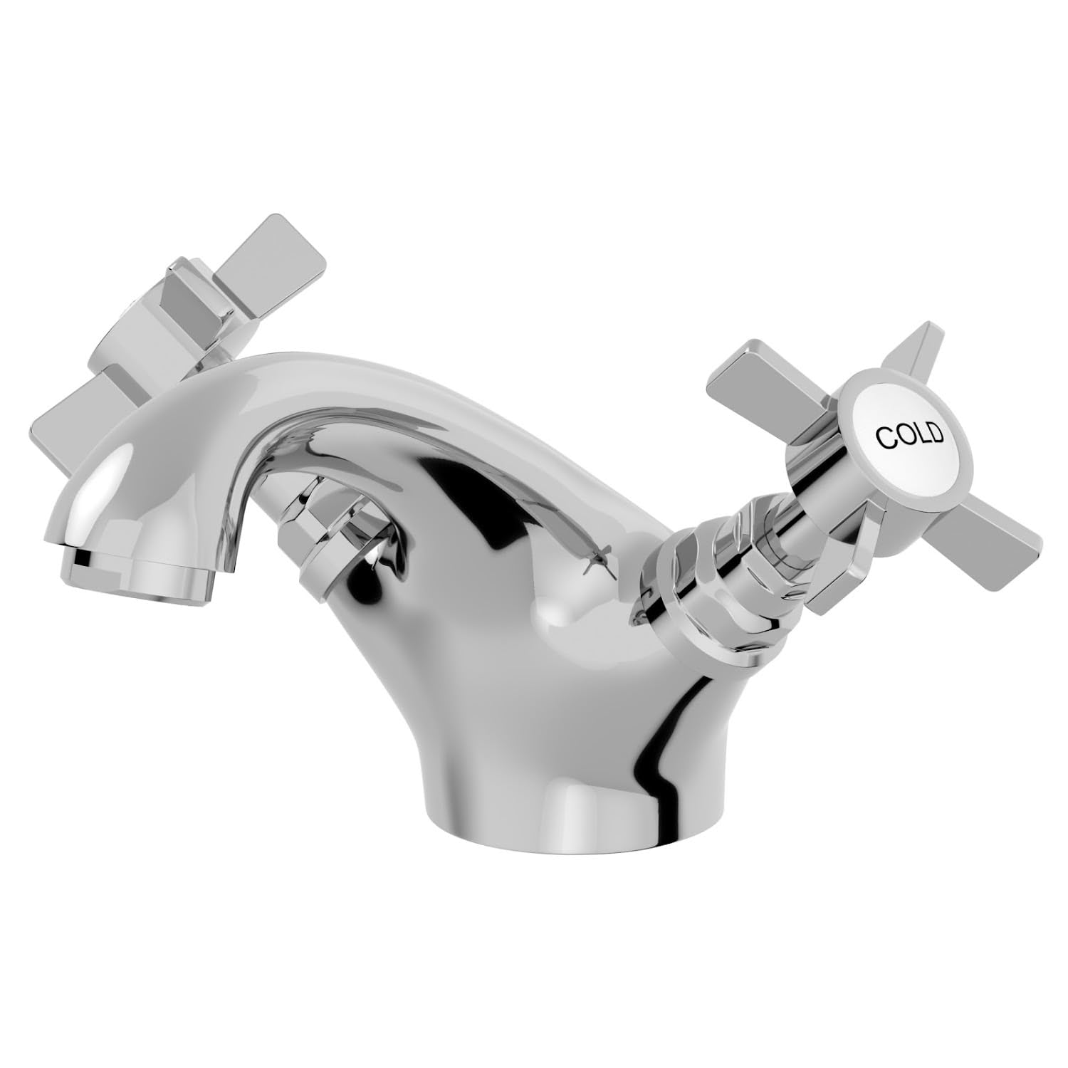 Park Lane Chrome Park Lane® Worcester Bathroom Basin Sink Mixer Tap Traditional Mono Round Twin Crosshead Handle Faucet For Sinks,