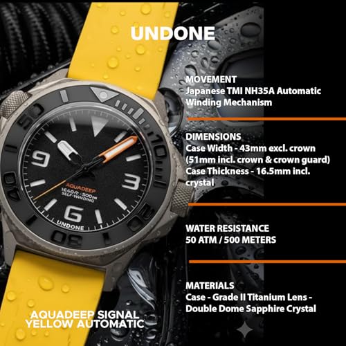 Image of UNDONE Aquadeep Automatic Dive Watch for Men 43mm 500M Water Resistance Wristwatch Diver for Men with Rubber Strap