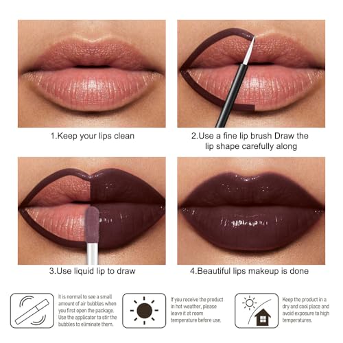 Image of evpct Chocolate Brown Shiny Longwear No-Budge Liquid Lip Color Lipstick Makeup, Highly Pigmented Color Instant Shine, Waterproof Long Lasting Lipstick Women Lip Stain Gloss with Lip Liner Brush, 22#