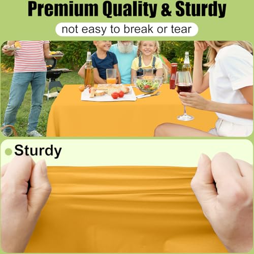 Image of Smiry Disposable Table Cloth 3 Pack, 54 x 108 Inch Waterproof Plastic Tablecloth, Decorative Rectangle Table Covers for Party, Birthday, Picnic, Mustard Yellow