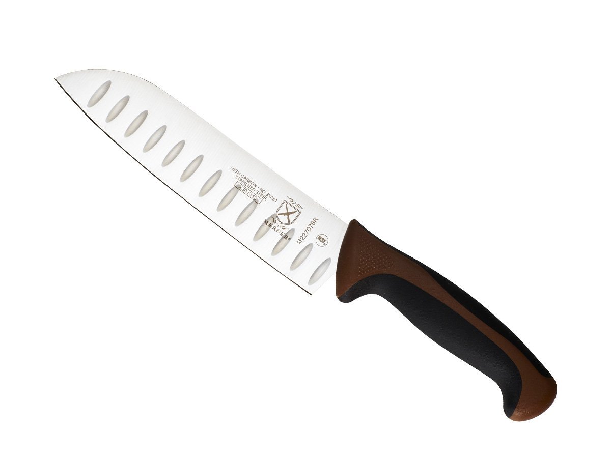 Mercer Culinary Millennia Color Handle Cutlery 7" Santoku Knife (Granton Edge) Brown