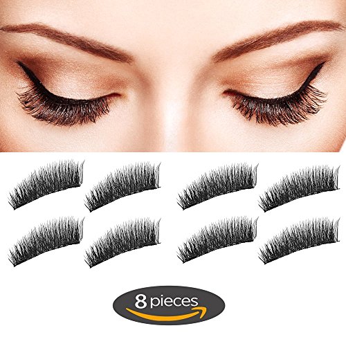 Magnet Eyelashes-Dual Magnetic False Eyelashes with NO GLUE 3D Fiber Reusable Best Fake Lashes Extension for Natural Look,Perfect for Deep Set Eyes (-2 Pair/8 Pieces) (DUAL-FULL SZIE 014)