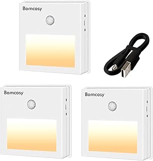 Lampka nocna, Bomcosy USB ładowana lampka LED z czujnikiem ruchu, zdejmowana listwa magnetyczna z wklejanym kubkiem, szafa, kuchnia, schody, sypialnia, przedpokój (3 sztuki)