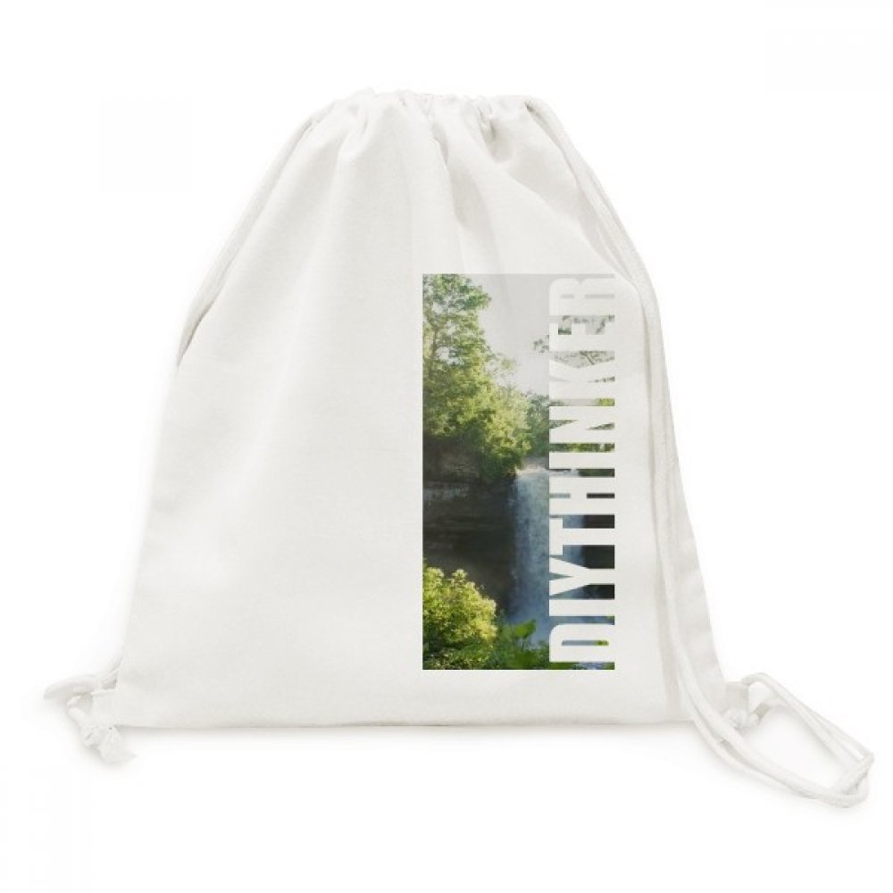 Toile drawstring backpack voyage sacs imprimé cascade science forestière et paysage naturel - 5