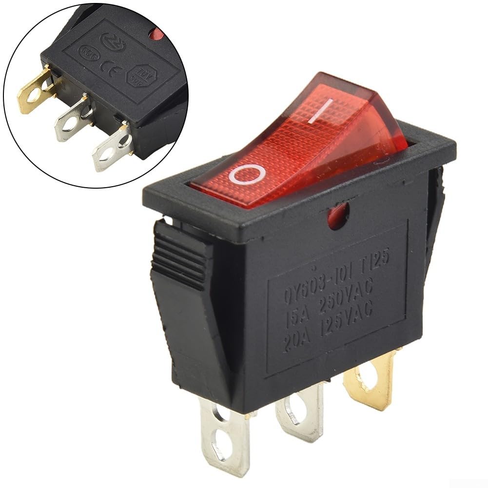 Interruttore a bilanciere 15A 250V 20A 125V ROSSO ON-OFF-ON 3 pin, tipo sottile a scatto con terminali a pressione per elettrodomestici