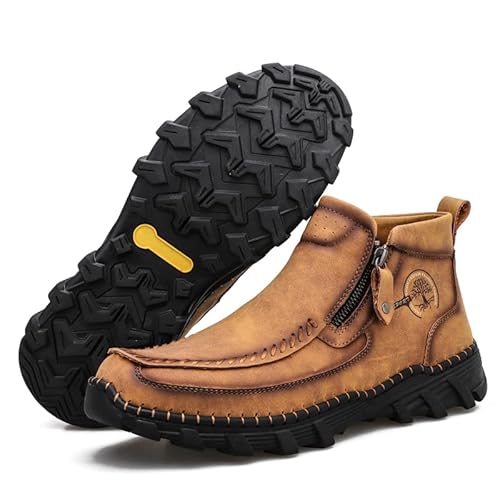 Men's Leather Ankle Boots, Handmade Moccasin Style Side