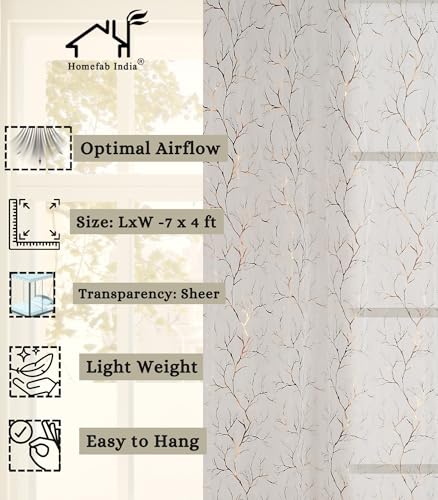 Image of Homefab India Multi Foil Transparent Sheer Curtain - 7 X 4 Feet, Door Curtains, White, Pack of 2 Pieces