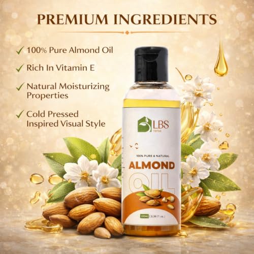Image of Pure Sweet Almond Oil 100% Extra Virgin Cold Pressed | Natural Carrier Oil for Hair, Skin & Body Massage | Deep Moisturizing Hair Oil for Soft & Healthy Looking Hair | 100ml (Pack of 2)