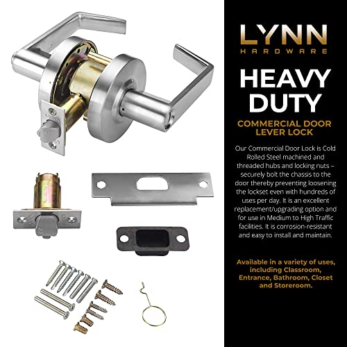 Lynn Hardware Commercial Door Lever Lock - Heavy-Duty Locking Door Handle, Designer Door Handles, Cylindrical Lever Lock, Non-Handed Grade 2 Door Handle, Satin Chrome, Privacy/Bathroom Function #TOP1