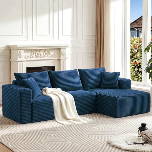 Image of 93 inch Boneless Couch, Modular Sectional Sofa for Living Room - Navy Blue
