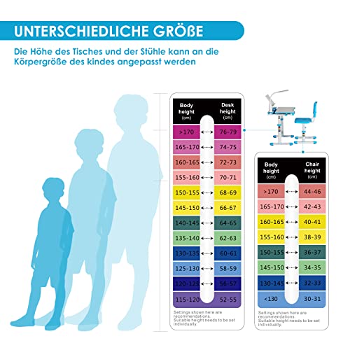 JOYLDIAS JOYLDIAS Kinderschreibtisch höhenverstellbar, Schülerschreibtisch Jugendschreibtisch mit Lampe, Schreibtisch Kinder mit Stuhl und Schublade inkl. kostenloser Kleineimer/Blau - Funktionsansicht 5 | Kinderzimmermöbel