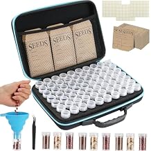 60 Slots Seed Storage Organizer with 10 Seed Envelopes,Sturdy Seeds Saving Storage Box with Zipper Bag Label StickersSeeds not Included, Seed Storage Container for Flower Plants Garden 60 Slots