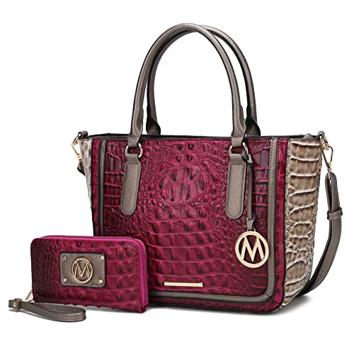 Image of MKF Collection Satchel Bag for Women's Crocodile Embossed Vegan leather Crossbody Tote Handbag Top-Handle Purse by Mia K