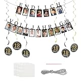 2er Set 18. Geburtstag Junge Deko, Girlande Geburtstag mit 18 Fahnen und Spiralanhänger, Schwarz-Gold Erwachsenwerden Dekoration für Foto-Hintergrund und Partyraum