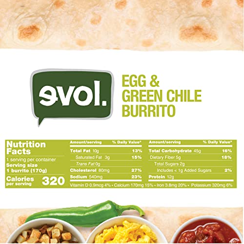 Evol Egg and Green Chile Burrito, 13 Grams of Protein Per Serving, 6 oz (frozen)