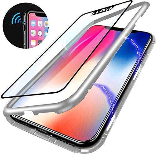 Gypsophilaa Cover Huawei P10 Plus Custodia,[1X Vetro Temperato] Adsorbimento Magnetico con Bumper in Metallo,Ultra Sottile Trasparente Vetro Temperato Posteriore Custodia in Case Cover