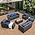 Valita 7 Pieces Patio Furniture Set,9-Seats Outdoor Wicker Sectional Sofa Brown Rattan Modular Patio Conversation Chair Set with Storage Table,Washable Cushions(Navy Blue)
