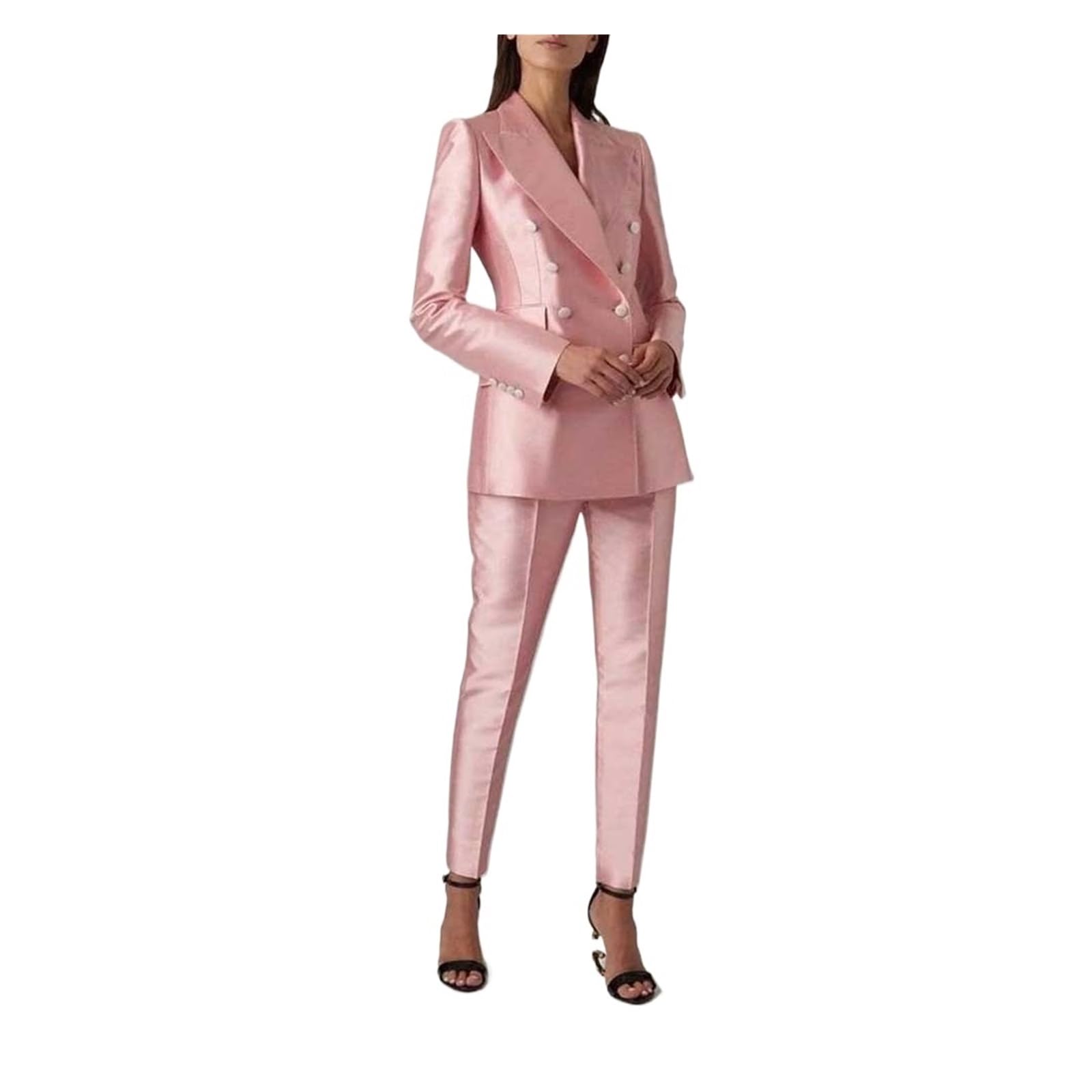 Traje Rosa Brillante for Mujer, Chaqueta Cruzada de 2 Piezas, Pantalones, Ropa Femenina, Corte Entallado, Elegante, for Oficina para Negocios, Trabajo, Oficina, Formal