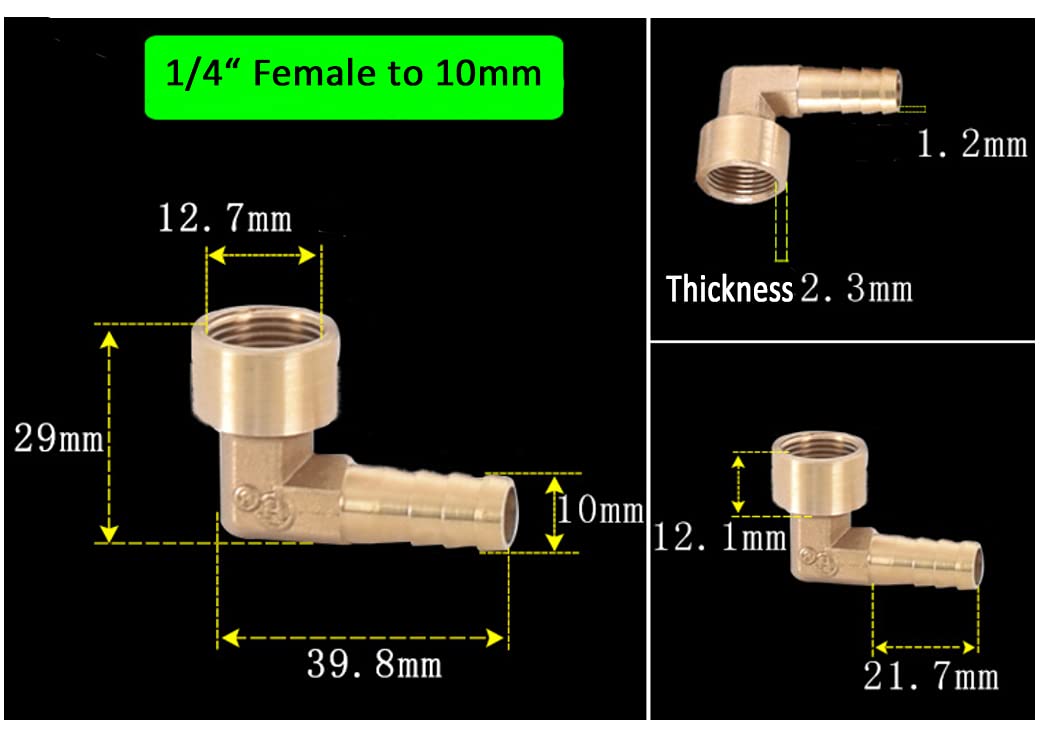 HATOOLHA® Brass Barb Hose Fitting, Elbow Pipe Connector 10mm Barbed to 1/4"BSP Female Thread 90 Degree Pipe Adapter Connector - Image 2