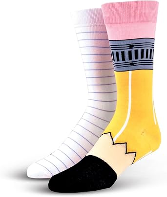 Cool Socks - Pencil & Paper Novelty Large Size Crew Socks for Men & Women Funny Back-to-School Teacher Gift Colorful Graphic Design, Soft Cotton Blend Great for Artists, Writers, and Creatives